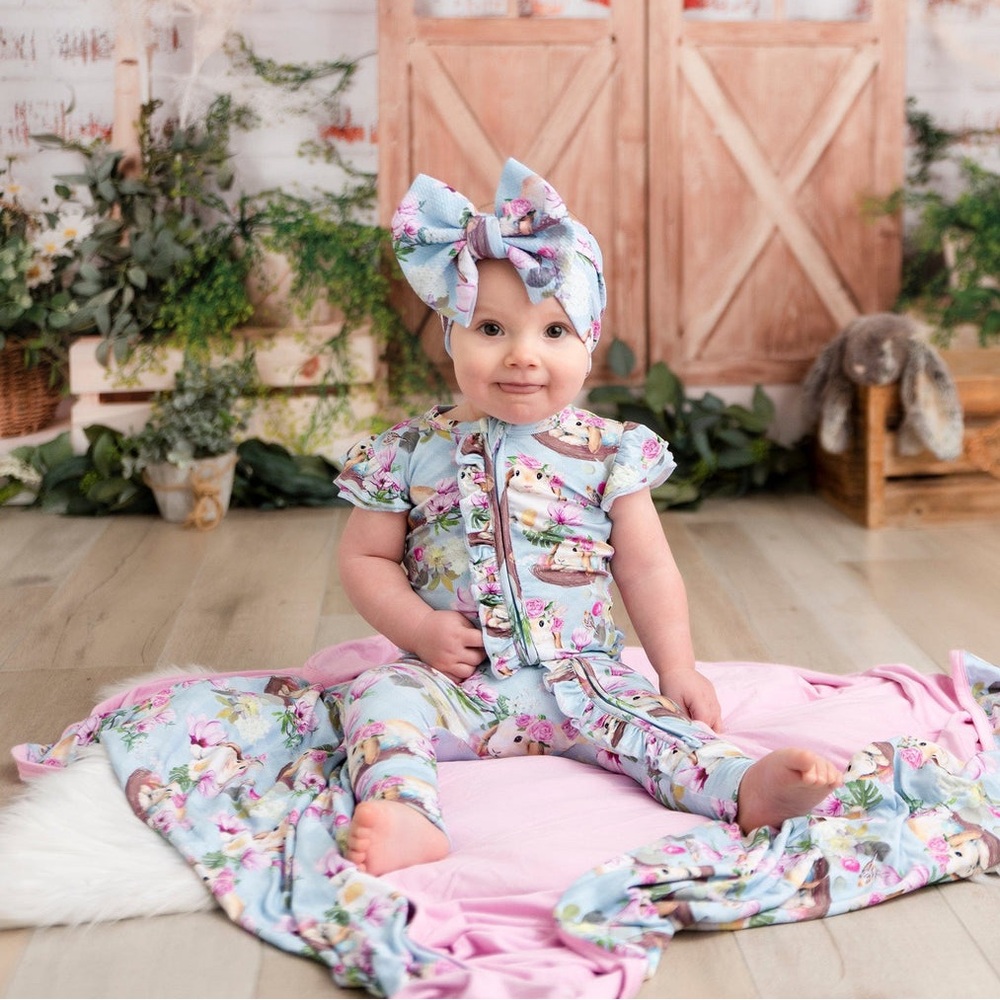 Bums & Roses Sweet Eggscape Bamboo Ruffle Romper | 9-12 Months